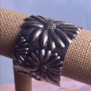 Floral Silver Cuff Bracelet